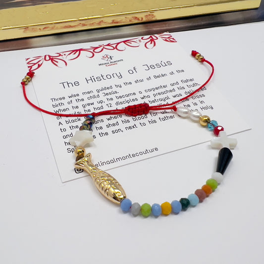 Life Of Jesus Bracelet, Christian Bracelet, Cross Bracelet Women, String Bracelet, Religious Catholic Charm Bracelet, Beaded Bracelet