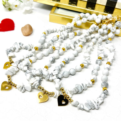 White Bead Necklace And Pendant In Stainless Steel