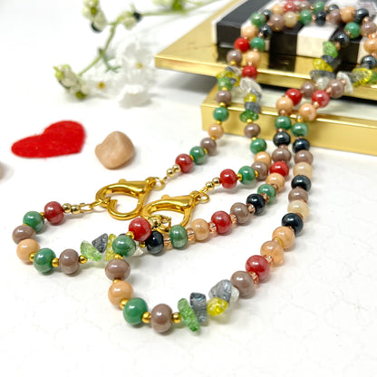 Multicolored Ceramic Bead Necklace With Gold Laminated Heart Closure