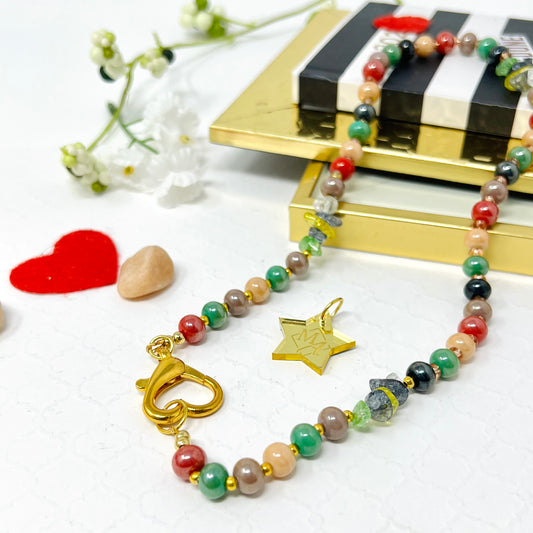 Multicolored Ceramic Bead Necklace With Gold Laminated Heart Closure