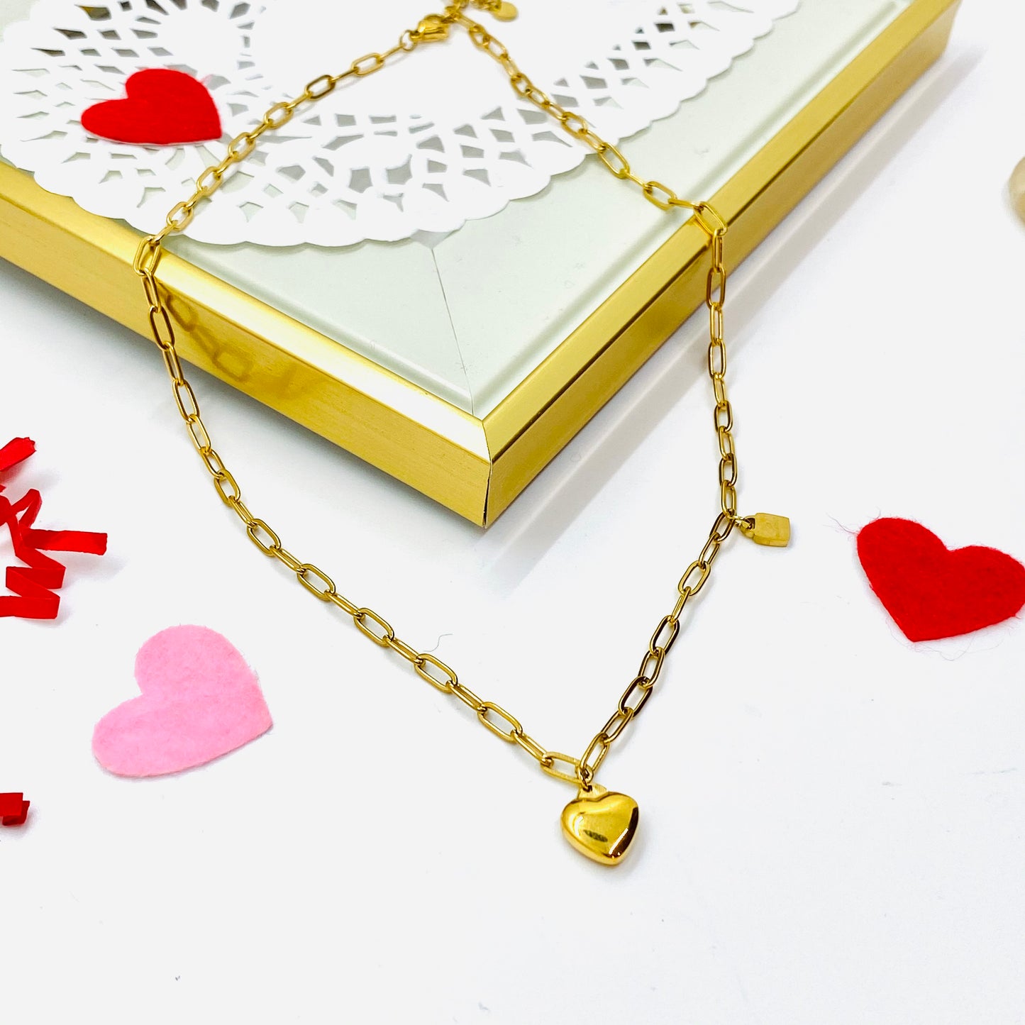 Heart Gold Chain Link Necklace