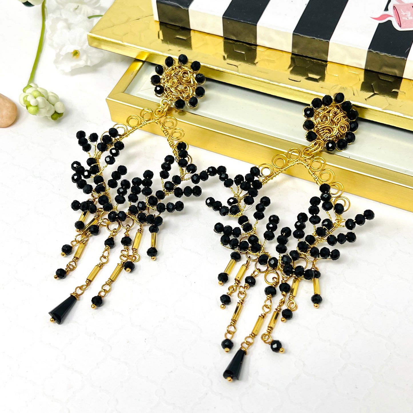 Handmade beaded earrings in gold plated for women