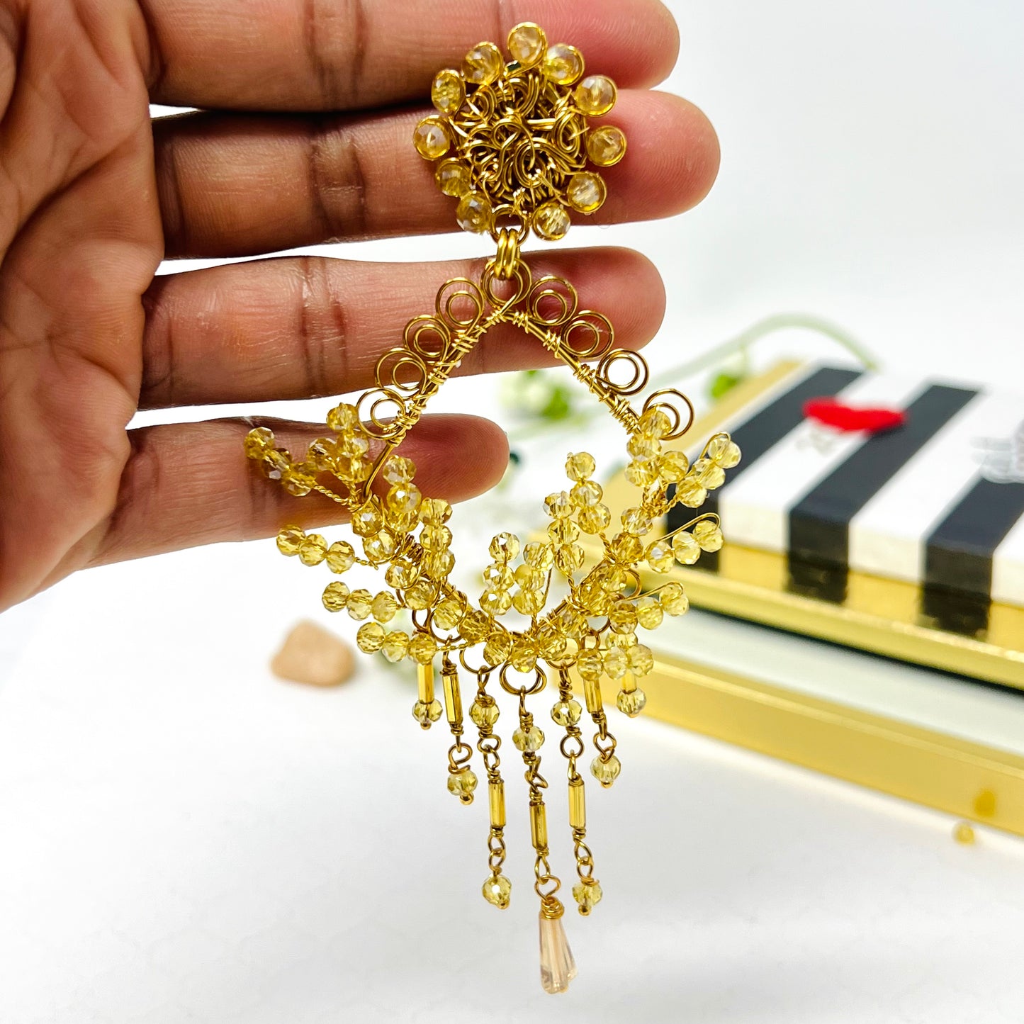 Handmade beaded earrings in gold plated for women