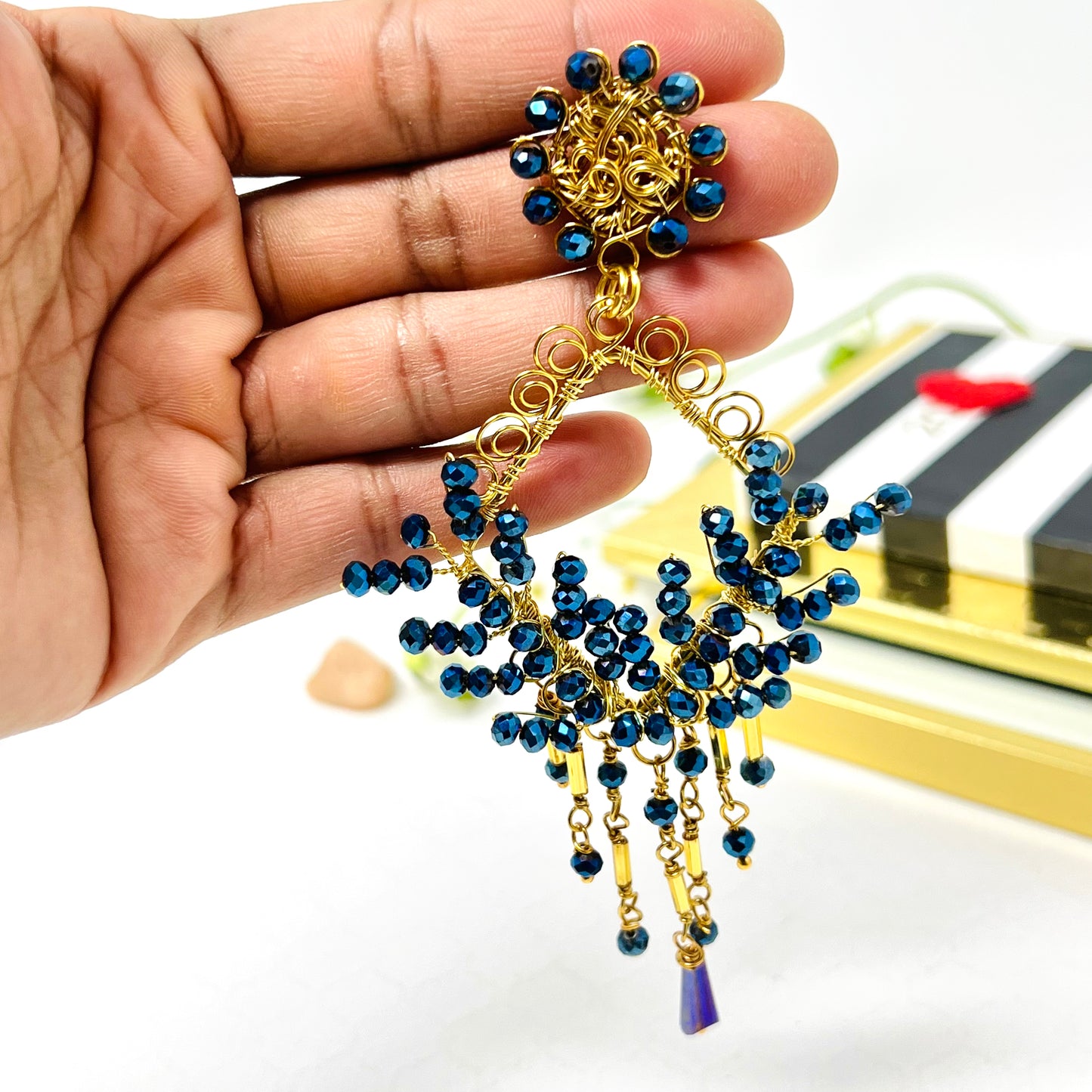 Handmade beaded earrings in gold plated for women