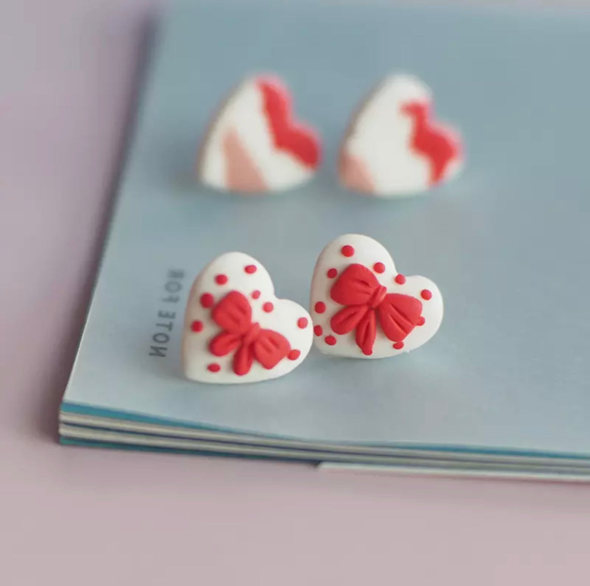 Polymer Clay Heart Earring, Valentine’s Envelope Earrings for Her, Stud Dangle Heart Earrings, Valentines Gift for her