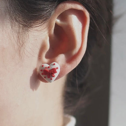 Polymer Clay Heart Earring, Valentine’s Envelope Earrings for Her, Stud Dangle Heart Earrings, Valentines Gift for her
