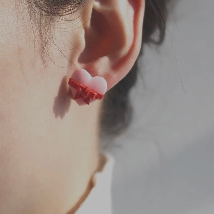 Polymer Clay Heart Earring, Valentine’s Envelope Earrings for Her, Stud Dangle Heart Earrings, Valentines Gift for her