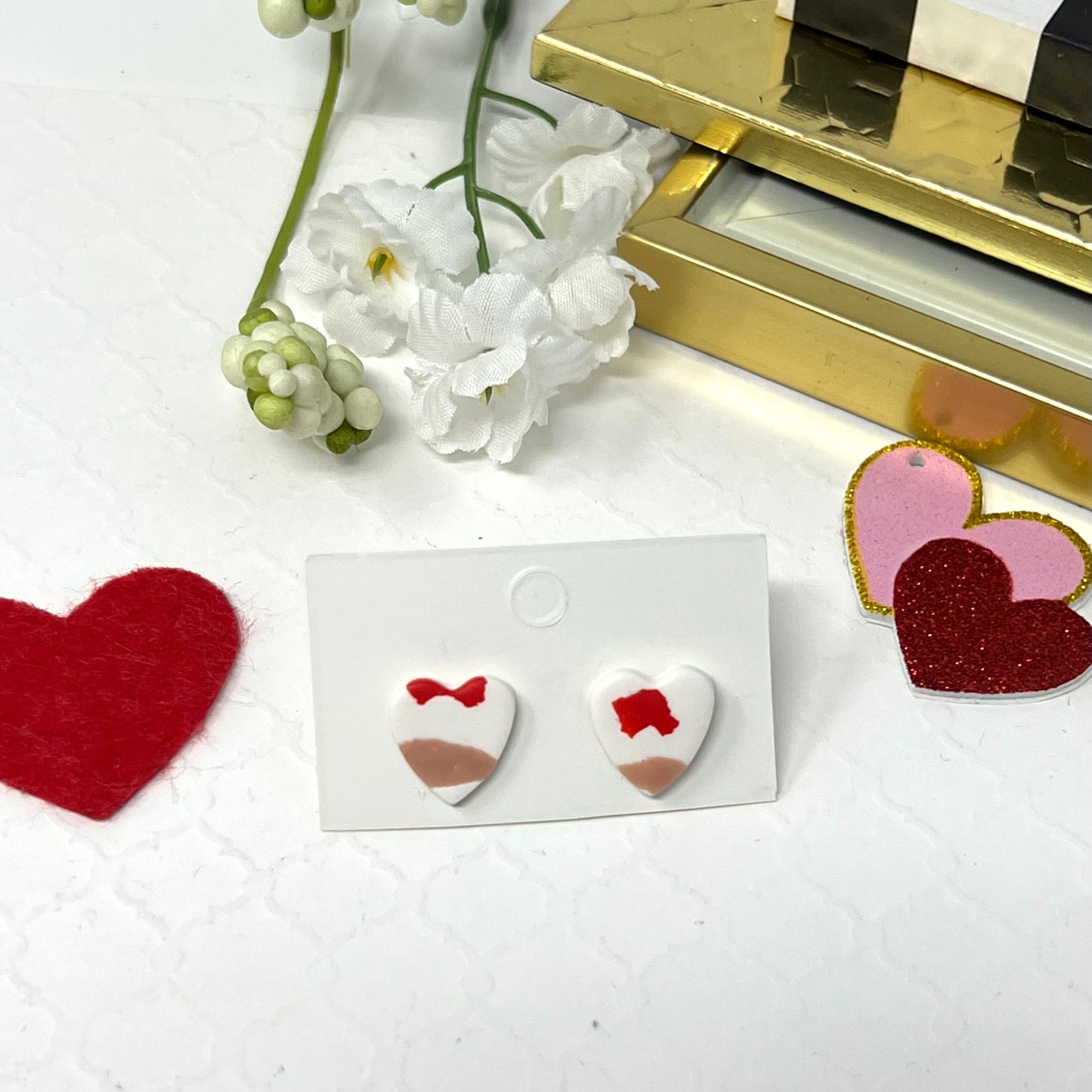 Polymer Clay Heart Earring, Valentine’s Envelope Earrings for Her, Stud Dangle Heart Earrings, Valentines Gift for her