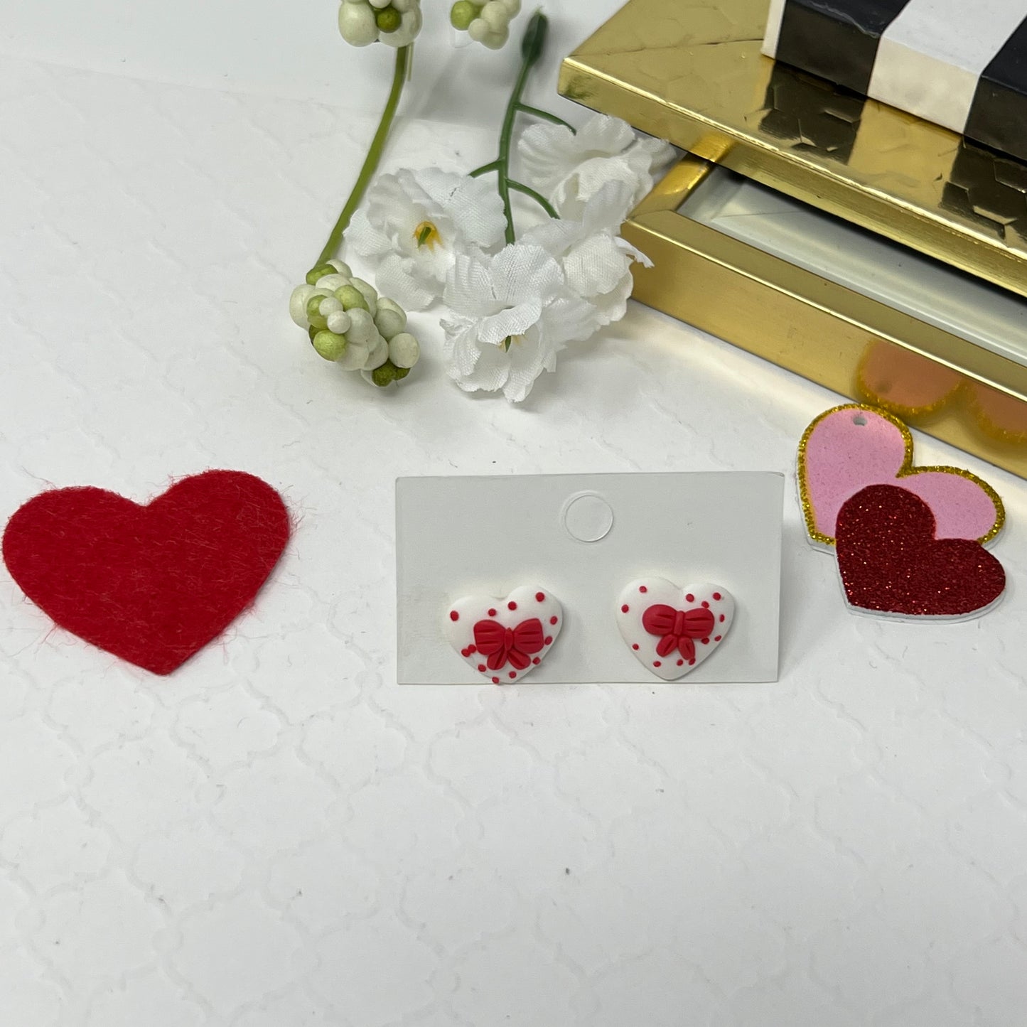 Polymer Clay Heart Earring, Valentine’s Envelope Earrings for Her, Stud Dangle Heart Earrings, Valentines Gift for her
