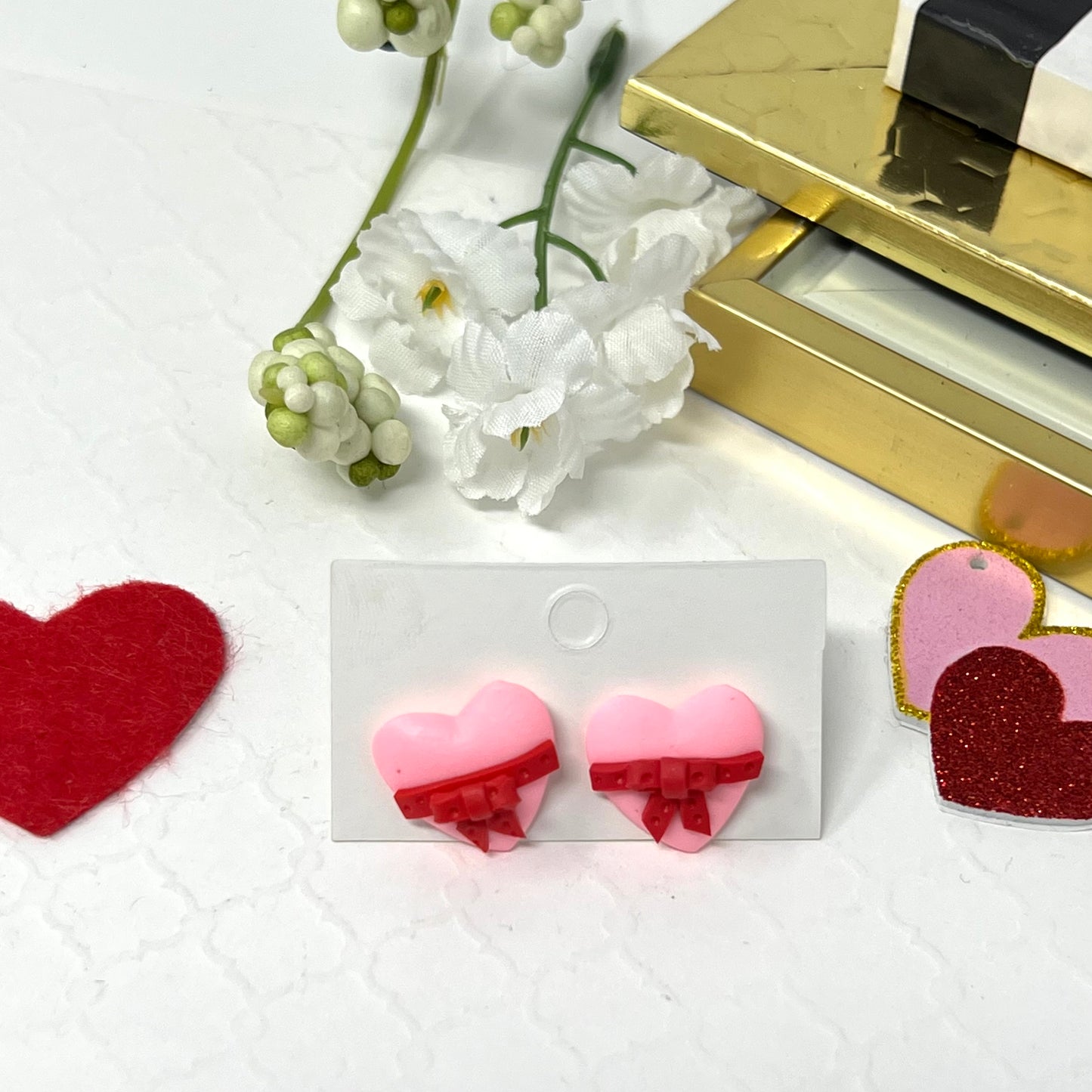 Polymer Clay Heart Earring, Valentine’s Envelope Earrings for Her, Stud Dangle Heart Earrings, Valentines Gift for her