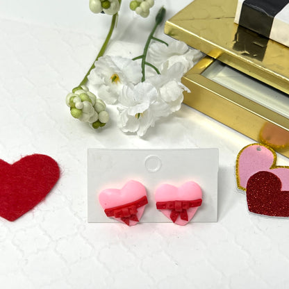 Polymer Clay Heart Earring, Valentine’s Envelope Earrings for Her, Stud Dangle Heart Earrings, Valentines Gift for her