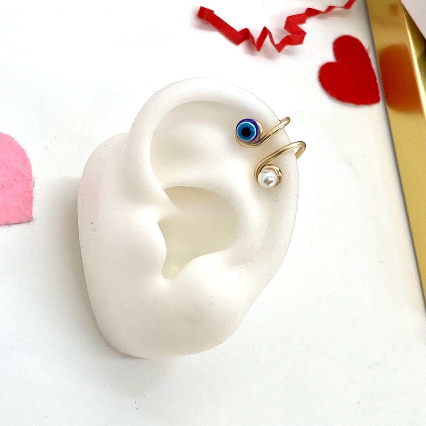 Evil eye ear cuff, Ear cuff no piercing, Gold ear cuff, Evil eye earrings, Ear Climber, Cartilage earrings, Hoop, Double band ear cuf