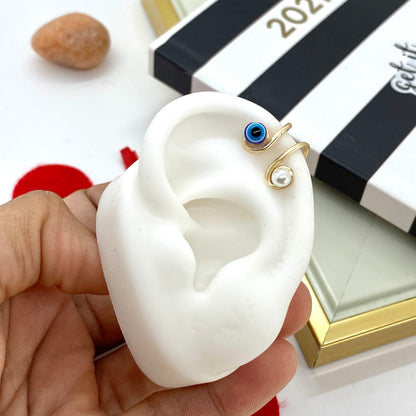 Evil eye ear cuff, Ear cuff no piercing, Gold ear cuff, Evil eye earrings, Ear Climber, Cartilage earrings, Hoop, Double band ear cuf