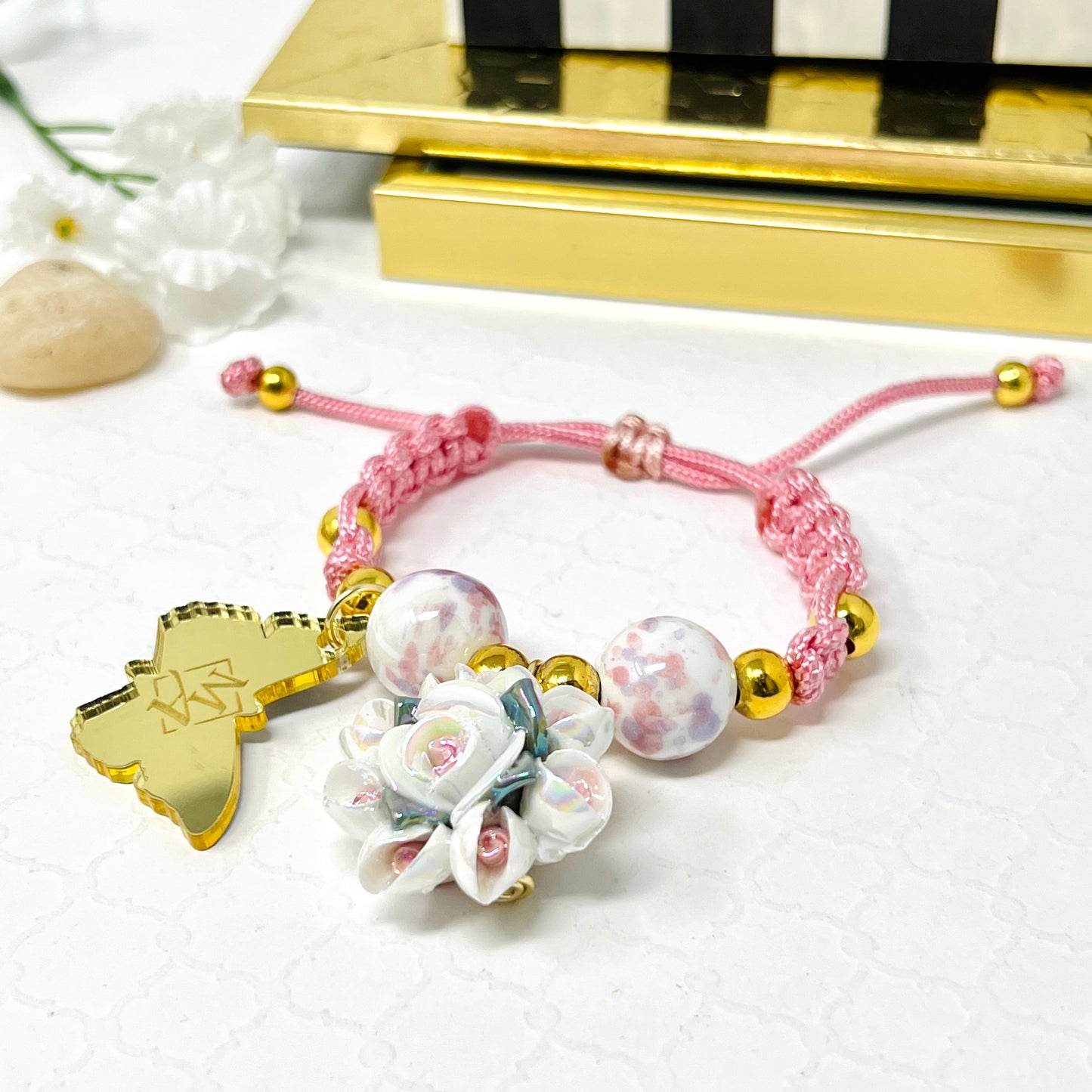 Macrame woven ceramic beads bracelet for women