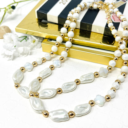 Pearl necklace, natural pearls and hematites beads choker necklace