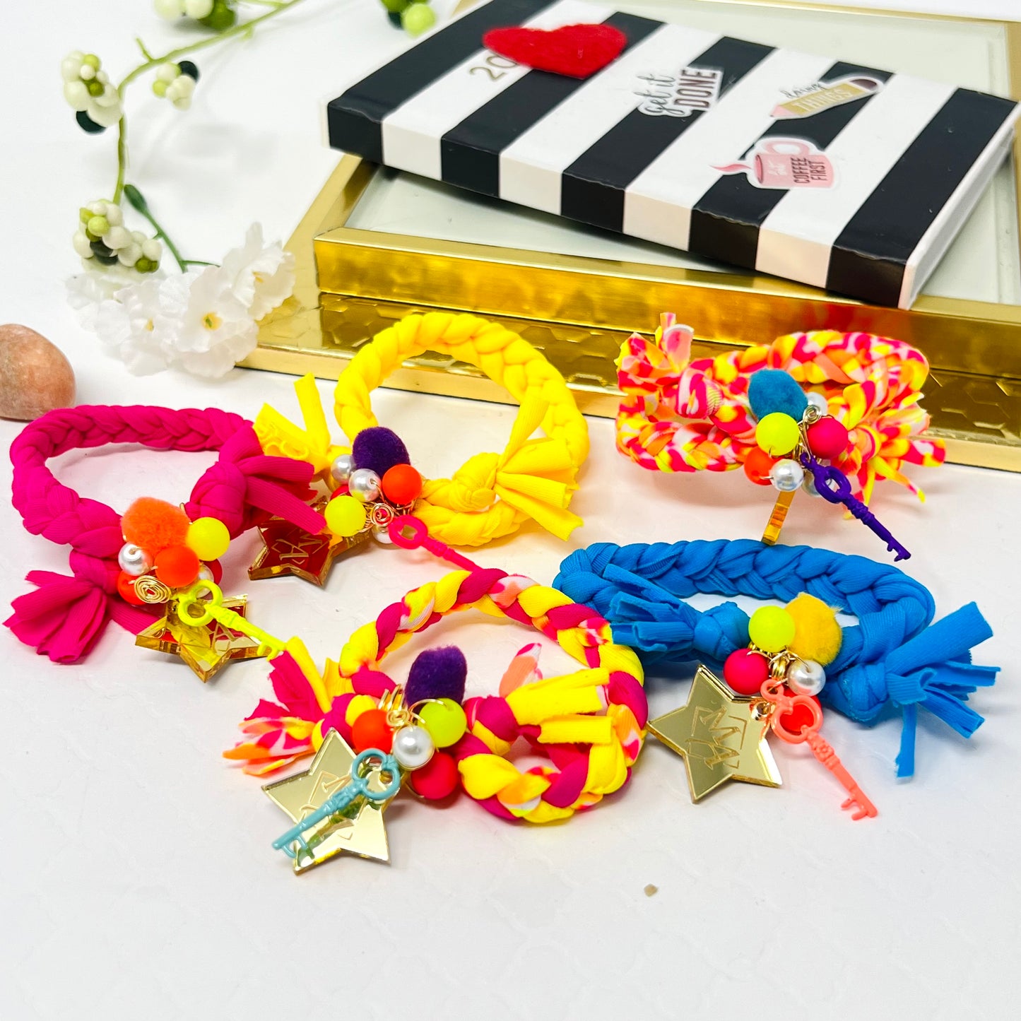 Colorful Braided Jersey Bracelets,  Summer bracelets, handmade bracelets for women
