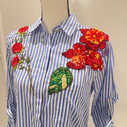 Embroidered Flower Blouses, Hand Embroidered  Floral Shirt, Clothing For Women,  Mexican Design Tshirt, Funny Summer Tshirt