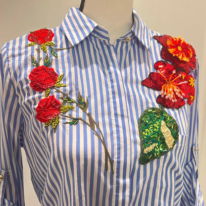 Embroidered Flower Blouses, Hand Embroidered  Floral Shirt, Clothing For Women,  Mexican Design Tshirt, Funny Summer Tshirt