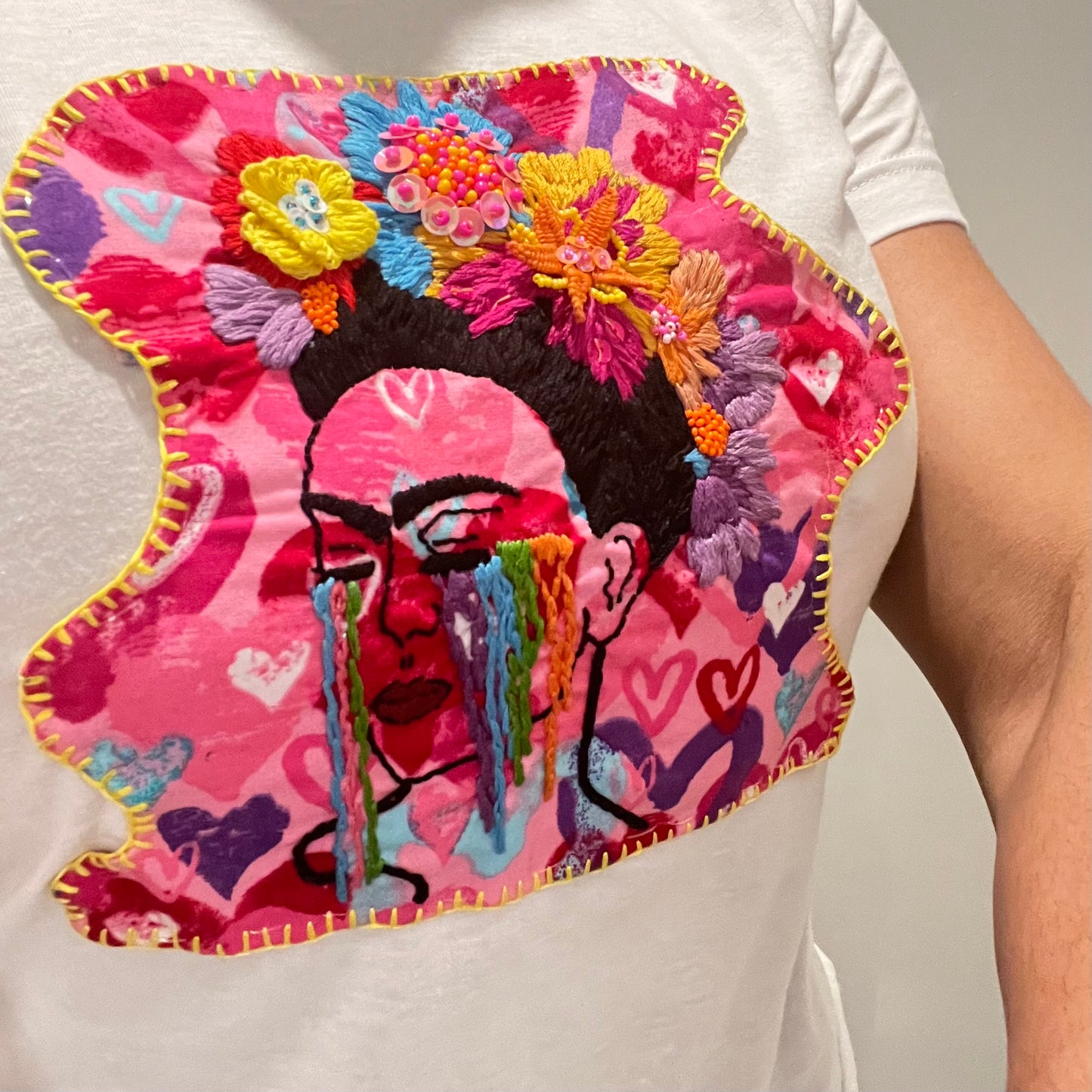 Embroidered Frida kahlo Flower Tshirt, Hand Embroidered blouse, Clothing For Women, Floral shirt, Mexican Design Tshirt, Funny Summer Tshirt