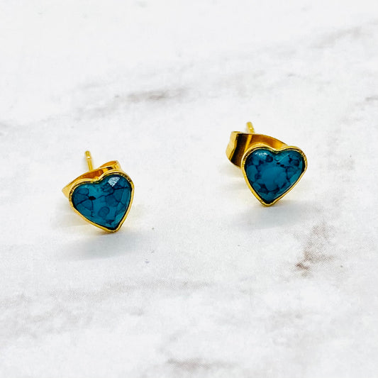 Stainless Steel Turquoise Heart Shaped Stud Earrings, Tiny Earrings, Dainty Post earrings For Women