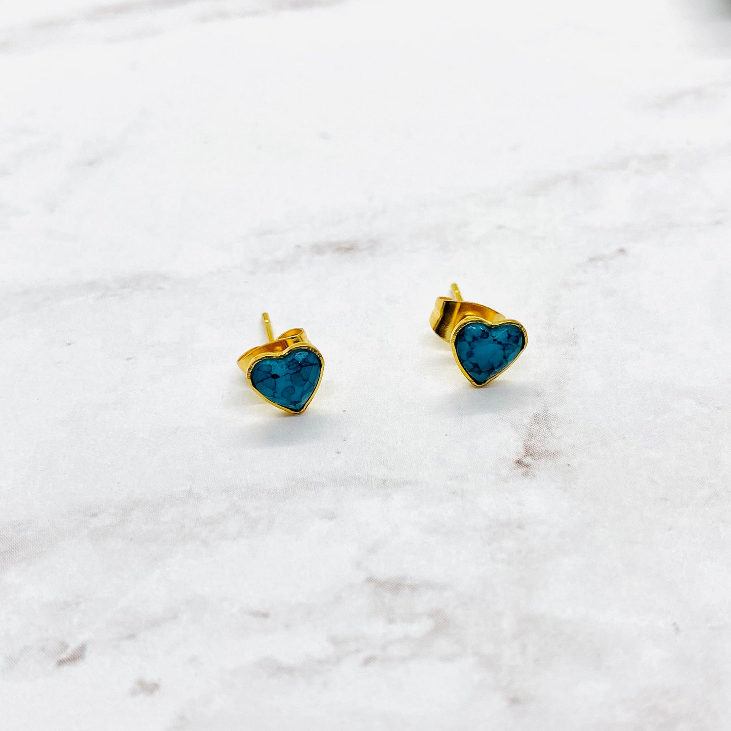 Stainless Steel Turquoise Heart Shaped Stud Earrings, Tiny Earrings, Dainty Post earrings For Women
