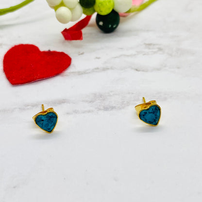 Stainless Steel Turquoise Heart Shaped Stud Earrings, Tiny Earrings, Dainty Post earrings For Women