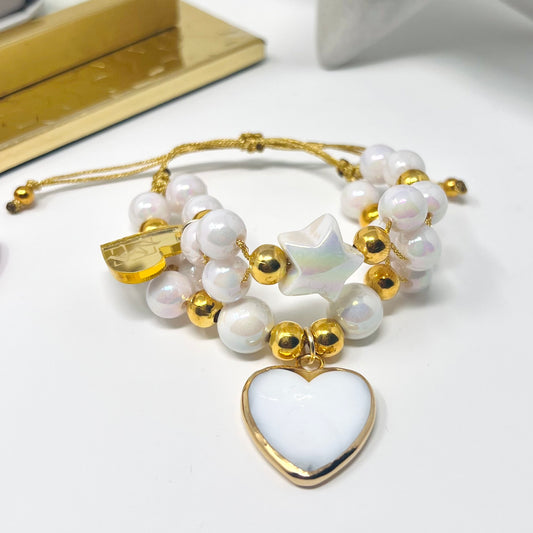Handmade beads bracelet sets with Heart pendant