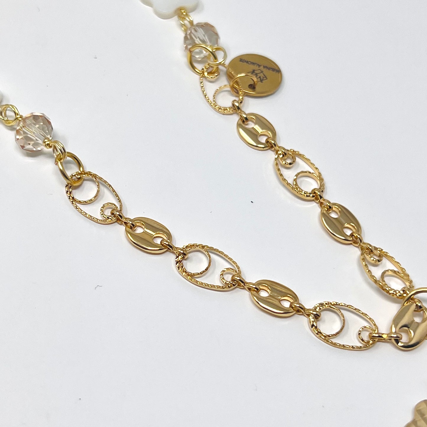 Gold plated necklace with flower evil eyes pendant, handmade gold chain necklace for women