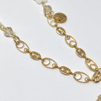 Gold plated necklace with flower evil eyes pendant, handmade gold chain necklace for women