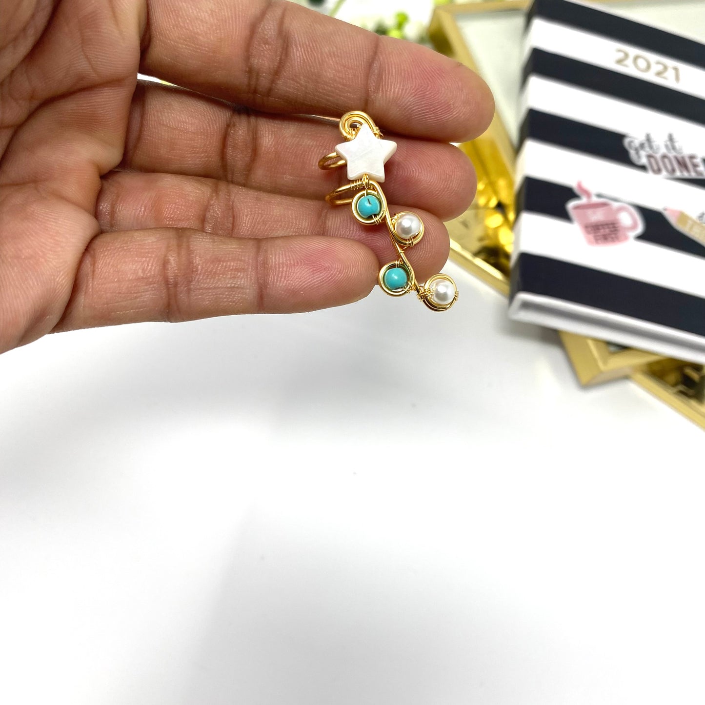 Turquoise Ear cuffs, Ear Cuff, Ear Climber, Ear cuff no piercing, turquoise earrings, cartilage earrings, gold ear cuff, Ear Jacket