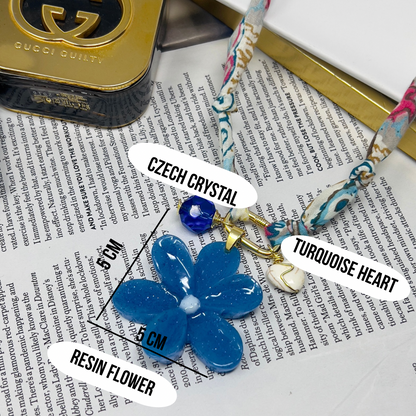Bandana Flower Charm Necklace, Custom Carabiner Bandana Pendant Necklace, Boho Scarf Necklace, Vintage Charm Necklace, Fabric Pendant Necklace Gift