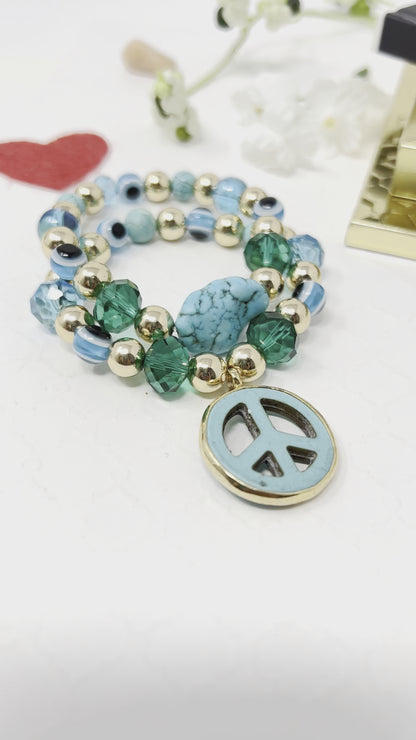 Turquoise Stone and Hematite Elastic Bracelet