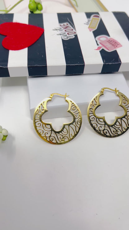 Gold stainless steel hoops, Filigree Hoop Earrings, Dainty Hoops Earrings For Women