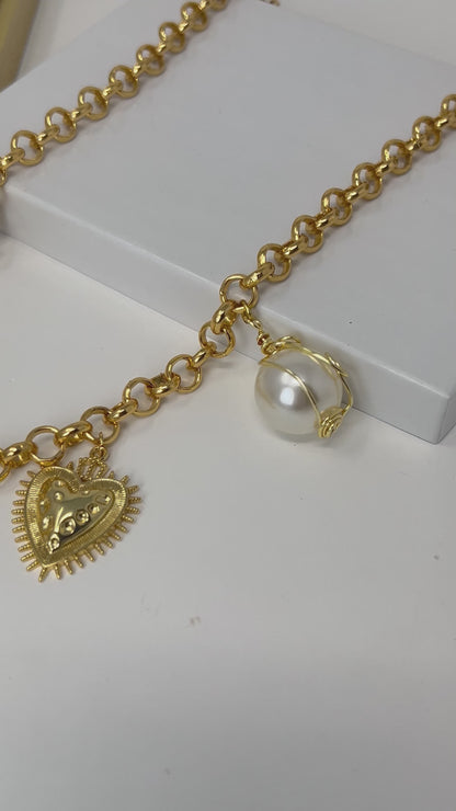 Heart Pendant Necklace, Gold Charm Necklace, Handmade Gold Plated Necklace for Women
