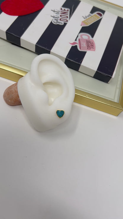 Stainless Steel Turquoise Heart Shaped Stud Earrings, Tiny Earrings, Dainty Post earrings For Women
