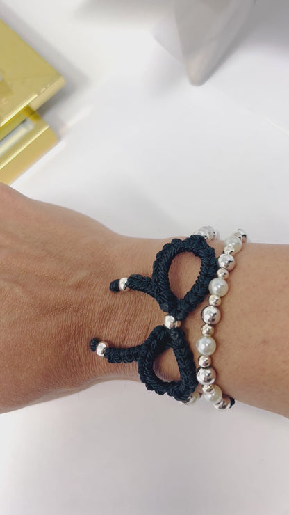 Black Silver bow bracelet, Pearl bow bracelet Set, Knot bracelet, coquette jewelry, y2k bracelet bows, coquette bow, Gold bow bracelet