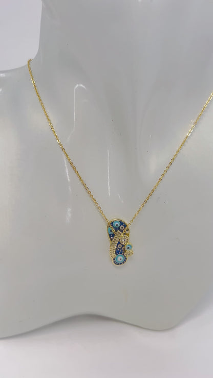 Evil Eye Gold Plated Necklace, Slipper Charm Necklace
