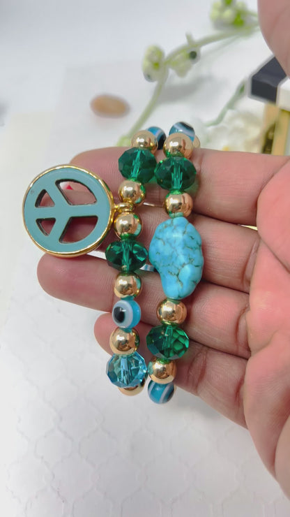 Turquoise Stone and Hematite Elastic Bracelet
