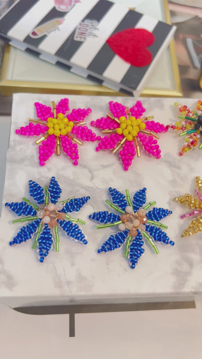 Flower earrings embroidered in Czech beads