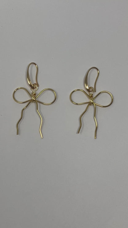 Bow Earrings, gold bow earrings, ribbon earrings, coquette jewelry, coquette earring, minimalist earrings, wire earring, dangle earring bows