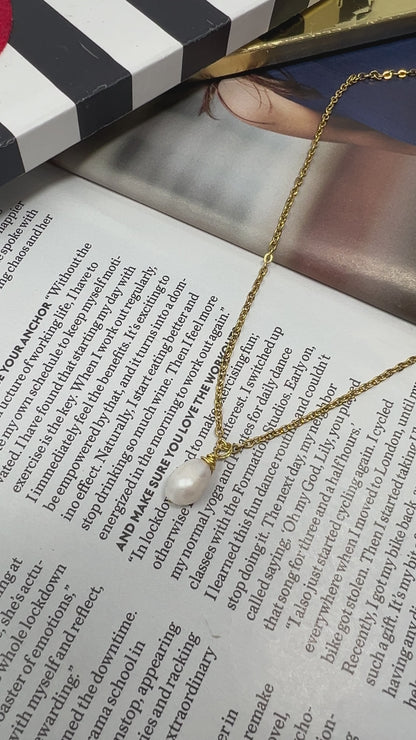 Dainty single pearl necklace, freshwater pearl drop charm gold necklace, Christmas gift for women, birthday gift for her, wedding jewelry