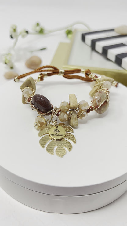 Adjustable Laminated Wire Woven Natural Bead Bracelet