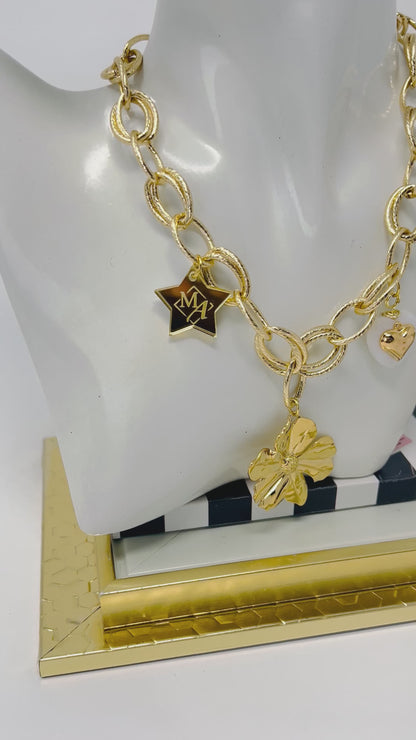 Flower Pendant Necklace, Gold Charm Necklace, Handmade Gold Plated Necklace for Women