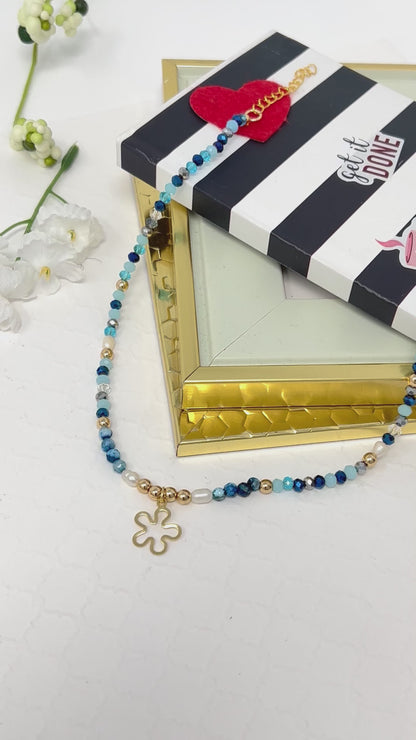 Beaded Choker Necklace, Natural Stone Choker, Gold Plated Charm