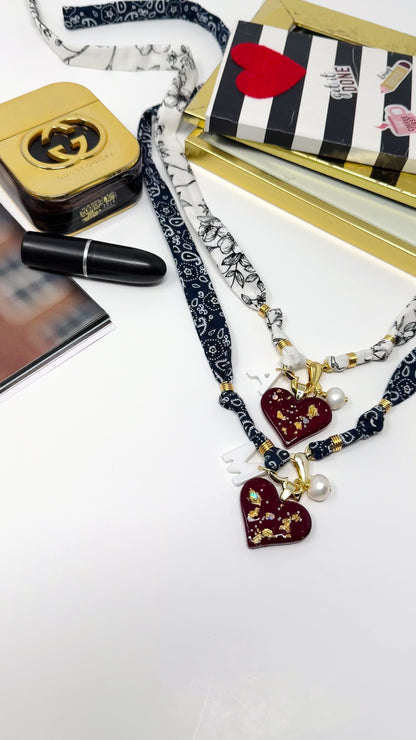 Custom Bandana Charm Necklace, Carabiner Bandana Pendant Necklace, Boho Scarf Necklace, Vintage Charm Necklace, Fabric Pendant Necklace Gift