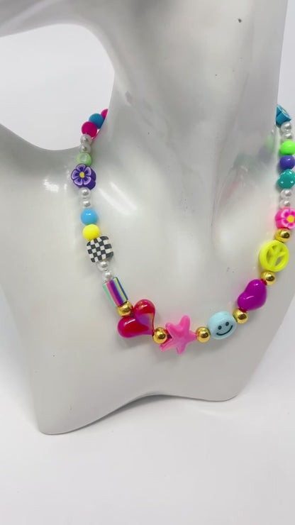 Colorful bead necklace, Y2k necklace,  daisy necklace, flower necklace, chunky beaded necklace