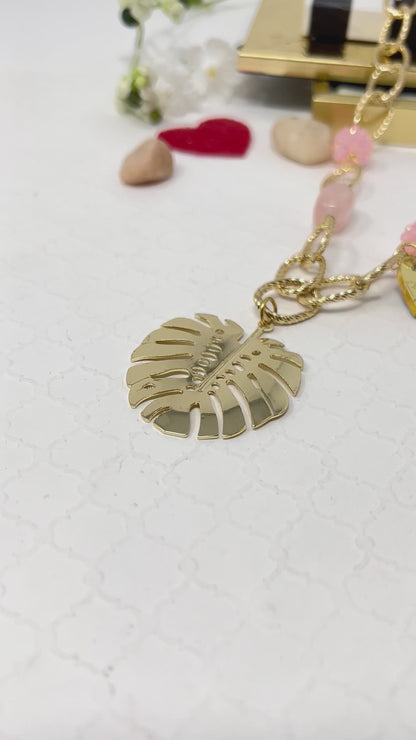 Golden Chain necklace Gold Laminated Monstera Leaf Pendant