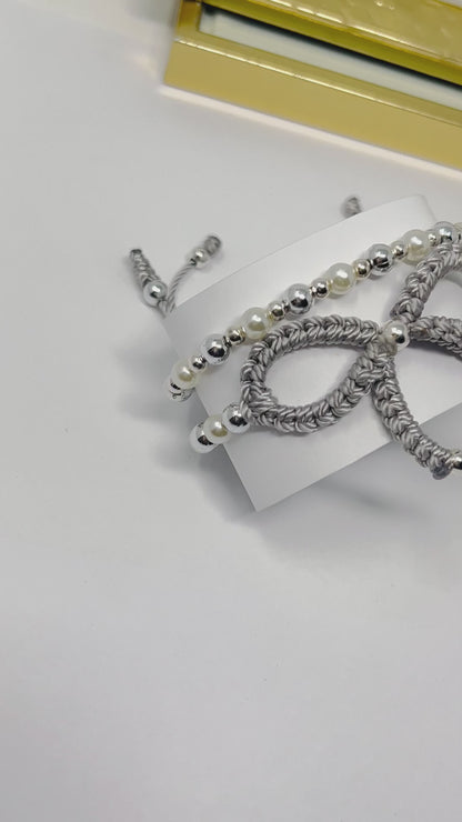 Silver bow bracelet, Pearl bow bracelet Set, Knot bracelet, coquette jewelry, y2k bracelet bows, coquette bow, Gold bow bracelet