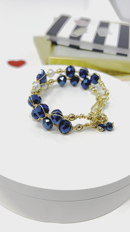 Pearl And Blue Czech Beaded Bracelet Set