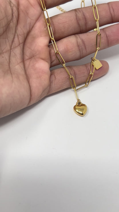 Heart Gold Chain Link Necklace